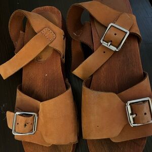 Girls Brown Leather Sandals with Buckle
